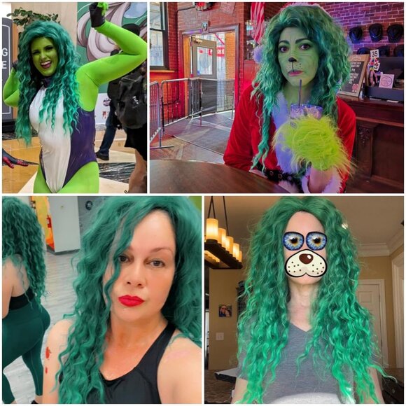 Long Curly Wavy Green Wig main image 5